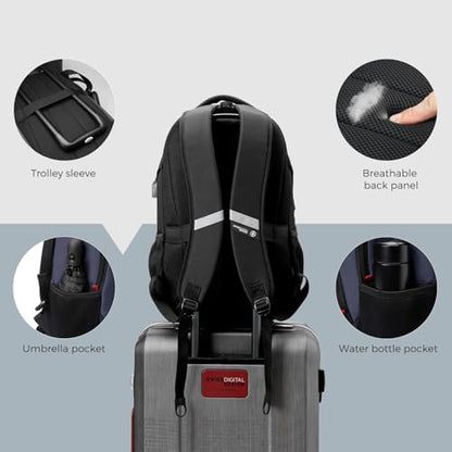 Swissdigital Design Laptop Backpack, Travel Backpack with USB Charging Port Fits 15.6 inches Computer, 31L College School Bookbag for Men, Blue/Black | SD803-12 - color: Blue