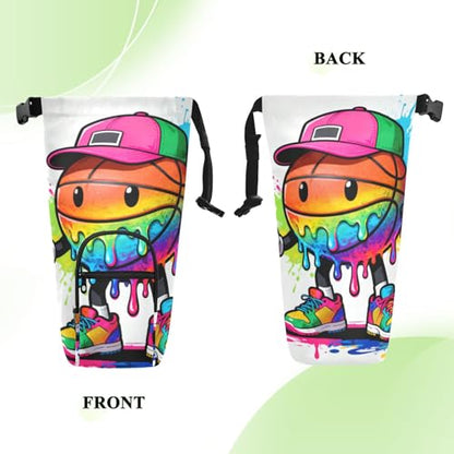 Drip-Style Cartoon Basketball Small Backpack with Water Bottle Holder Functional Hiking Water Bottle Carrier 20/24/32/40oz for Adults Kids Walking Hiking Camping Travelling Bolso para Botella