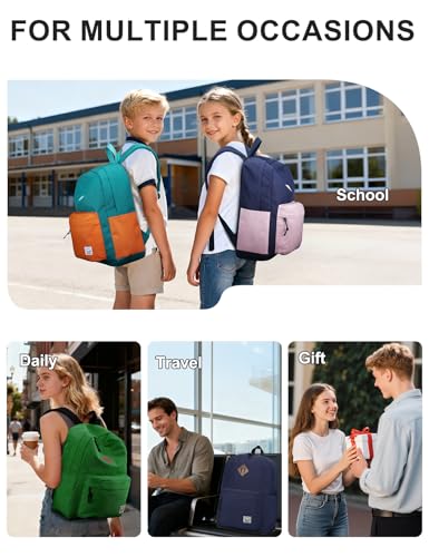 VASCHY Lightweight Backpack for School, Classic Basic Water Resistant Casual Daypack for Travel with Bottle Side Pockets (Green) - color: 16-green