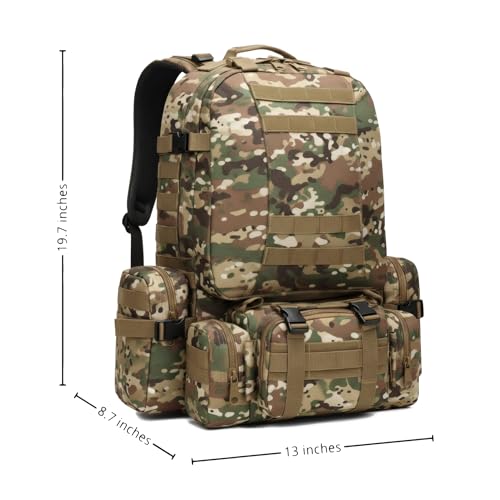Military Tactical Backpack for Men 60L Waterproof Bug Out Bag Survival Rucksack Go Bag Emergency Molle System Army 3 Day Assault Pack for Hiking Hunting Camping CP - color: Cp