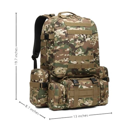 Military Tactical Backpack for Men 60L Waterproof Bug Out Bag Survival Rucksack Go Bag Emergency Molle System Army 3 Day Assault Pack for Hiking Hunting Camping CP - color: Cp