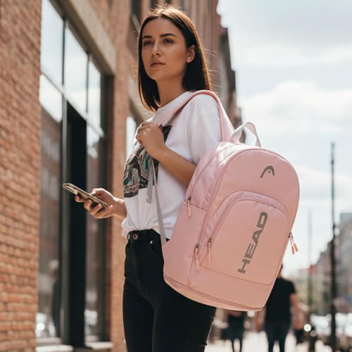 HEAD Gym Tennis Backpack for Women with Shoes Pocket Fits 15.6 inch Laptop - color: Pink With Bottom Pocket