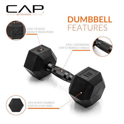 CAP 150 LB Dumbbell Set with 2-Tier Rack, Rubber Hex Free Weights Set, Home Gym Weight Set with Horizontal Storage Rack for Strength Training - color: White, style: 150bs Set - Black Handles