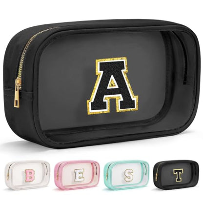 YOOLIFE Initial Makeup Bag Travel Toiletry Bag Clear Makeup Bag Cosmetic Bags Travel Essentials Gifts for Girls Teen Girlfriend Teacher Birthday Birthday Gifts for Kids Black Graduation Gifts A - color: Large-Black, style: A