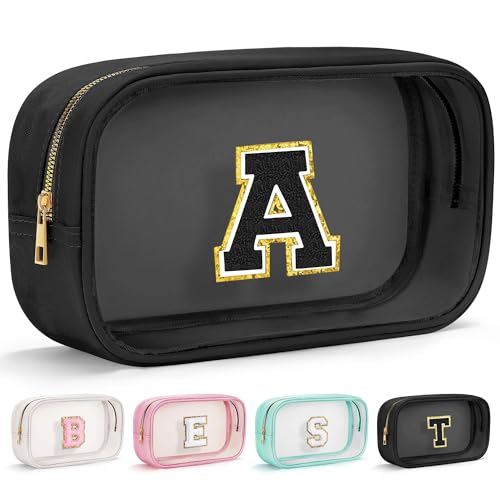 YOOLIFE Initial Makeup Bag Travel Toiletry Bag Clear Makeup Bag Cosmetic Bags Travel Essentials Gifts for Girls Teen Girlfriend Teacher Birthday Birthday Gifts for Kids Black Graduation Gifts A - color: Large-Black, style: A