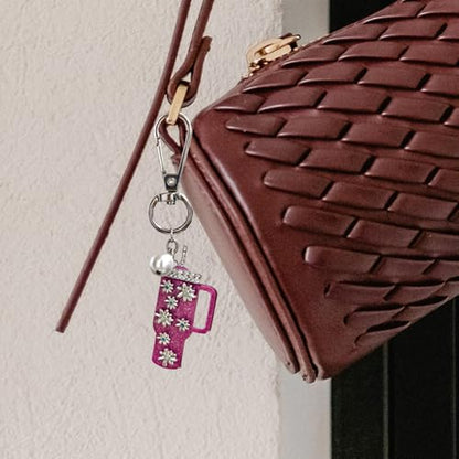 Madison Tyler Western Cowboy Boots Cherry Bow Bubble Tea Strawberry Cute Keychain | Bag Charms for Handbags Purse Charms - color: Mug