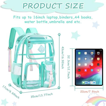 PIG PIG GIRL Clear Backpack for School,Heavy Duty PVC Transparent Bookbag for Girls Stadium Approved See Through Backpack - color: 4-turquoise