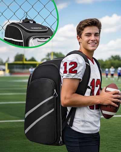 YOREPEK Football Bag Backpack, Extra Large Football Gear Bag with Helmet & Shoulder Pads Holder, Jersey Display Window, Ventilated Shoe Compartment, Football Equipment Bag for Boys Youth Adults