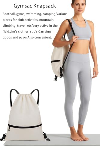 Large Drawstring Gym Bag Beach Backpack Waterproof - Customized Oversized Drawstring Beach Bag with Shoe Compartment for Toiletries, Towels, Gym, Travel(Beige,16.5 * 19 inches) - color: Beige