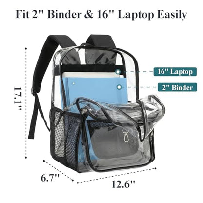 PACKISM Clear Backpack for School - 17 inch Large Heavy Duty Bookbag, Reinforced See Through PVC Transparent Backpack - color: Active Black, style: Daypack Backpacks