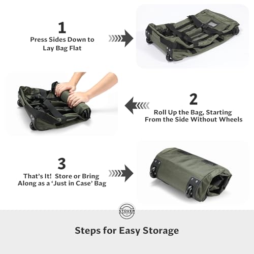 STOVER 45L Carry-On U-Zip Rolling Duffel Bag with Wheels, Medium Durable Travel Duffle w/Toiletry Bag, Heavy-Duty, Packable, Foldable w/Shoulder Straps- Use as Luggage or Backpack, Men/Women (Green) - color: U-Zip Green