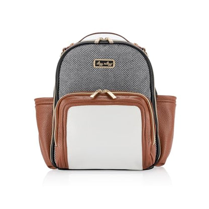 Itzy Ritzy Mini Diaper Bag Backpack – Chic, Compact Mini Plus Backpack with Changing Pad, 10 Pockets (6 Internal, 4 External), Grab-Top Handle & Rubber Feet (Coffee & Cream) - color: Coffee & Cream