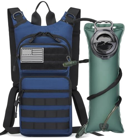 Insulated Water Hydration Pack Bag with 3L TPU Bladder Tactical Molle Hydration Backpack for Hiking Cycling Running - color: Deep Navy Blue