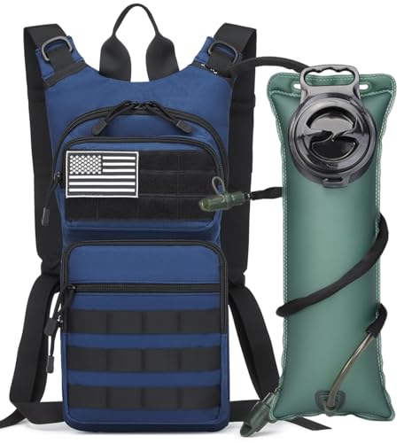 Insulated Water Hydration Pack Bag with 3L TPU Bladder Tactical Molle Hydration Backpack for Hiking Cycling Running - color: Deep Navy Blue