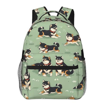 Cute Shiba Inu Backpack,Adorable Dog Polyester Backpacks,Lightweight Double Shoulder Back Pack for Kids Teens, Sage Green Bookbag,School Bag Gifts,Casual Travel Daypack Book Packs - color: Shiba Inu