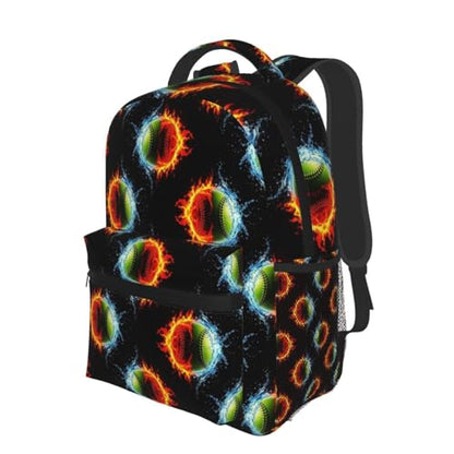 Casual Travel Backpack Ice Water Fire Flame Softball Baseballs for Men Women, Lightweight Water Resistant Commuter Daypack with Laptop Compartment and Side Mesh Pockets - color: Pattern (257)