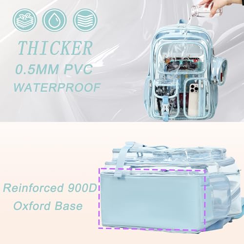 Clear Backpack for School,18 Inch Extra Large Heavy Duty Bookbag for Girls and Boys,Durable See Through PVC Transparent School Backpack forTravel(Blue) - color: Blue