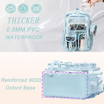 Clear Backpack for School,18 Inch Extra Large Heavy Duty Bookbag for Girls and Boys,Durable See Through PVC Transparent School Backpack forTravel(Blue) - color: Blue