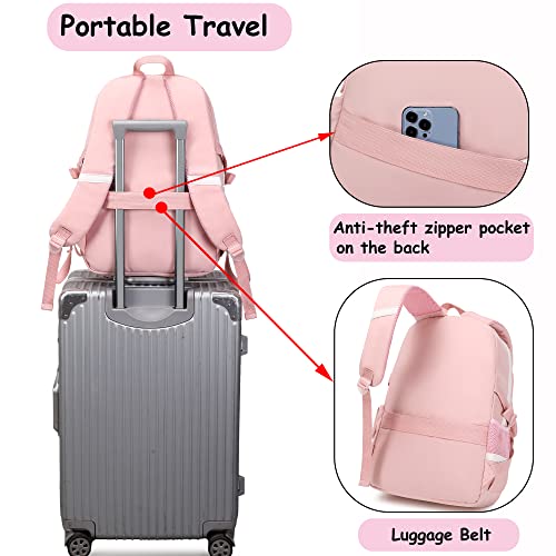 Makukke School Backpacks for Teen Girls - Laptop Backpacks 15.6 Inch College Cute Bookbag Anti Theft Women Casual Daypack,Pink Backpack - color: Pink