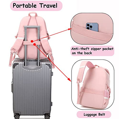 Makukke School Backpacks for Teen Girls - Laptop Backpacks 15.6 Inch College Cute Bookbag Anti Theft Women Casual Daypack,Pink Backpack - color: Pink