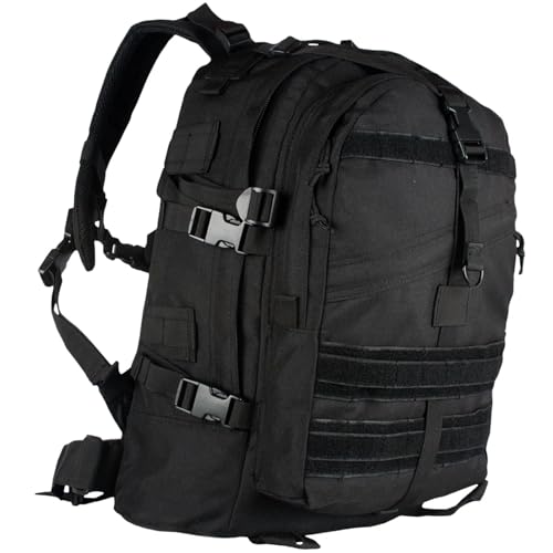 FOX OUTDOOR PRODUCTS Large Transport Pack | 37L Tactical Backpack with Compression Straps, Hydration Pocket & Modular Webbing - color: Black