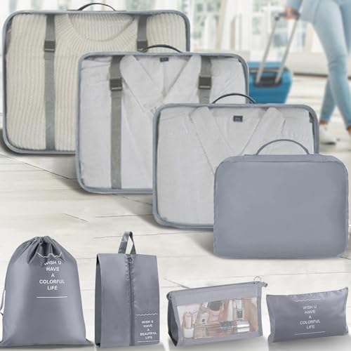 Packing Cubes 8 Set Travel Essentials for Carry on Luggage Organizers Bag Packing Cubes for Suitcases Travel Accessories (Grey) - color: Grey