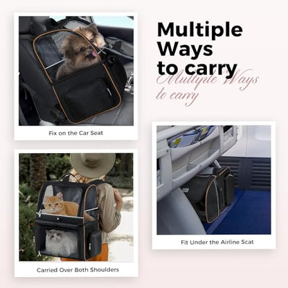 Double Cat Backpack Carrier for 2 Cats, Double-Compartment Pet Carrier Backpack for Two Small Cat or One Medium Cat, Cats Carrier Backpack Dog Carrier Backpack Fits Up to 24 Lbs,Black - color: Black