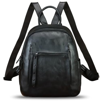 Genuine Leather Backpack for Women Vintage Casual Daypack Purse Back Bag Handmade Knapsack Western Rucksack (Black)