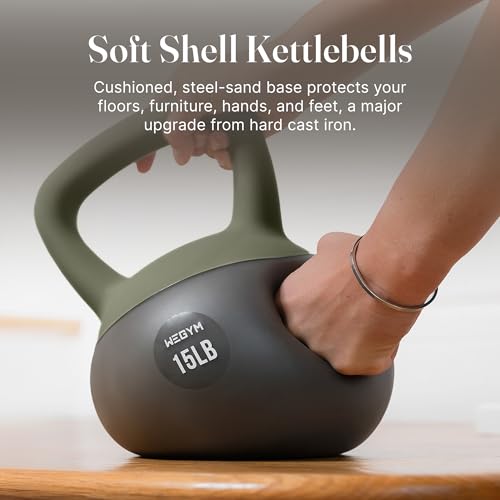 WeGym Soft Kettlebells with Cushioned Impact-Resistant Base and Anti-Slip, Wide-Grip Handle for Home Workouts, Weightlifting, and Full Body Strength Training - color: Forest-3 PCS, style: 10+15+20LB