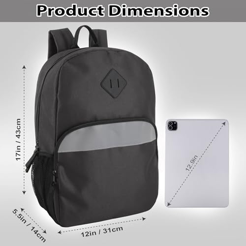 Trail maker (24 Pack) 17" Backpack – Reflective School Backpack with Padded Straps, Water Bottle Pockets for Kids & Adults, School Travel Camp (Black) - color: Black