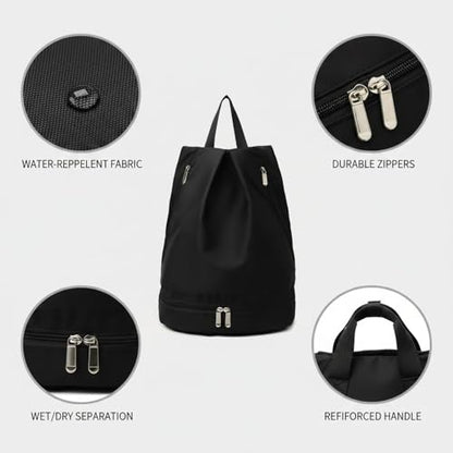 Foldable Gym Backpack with Wet/Dry Separation, Water-Resistant Oxford Sports Bag for Travel & Commute - color: Black