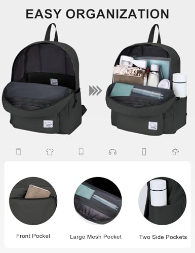 VASCHY Lightweight Backpack for School, Classic Basic Water Resistant Casual Daypack for Travel with Bottle Side Pockets (Gray) - color: Dark Gray