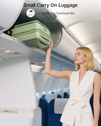 Hanke Top Opening Carry-On - Expandable 16 Inch Airline Approved Spinner | Easy-access top opening,360° spinner wheels,lightweight expandable hardshell, fits overhead bins,for overnight business trips - color: Bamboo Green, size: 16 Inch Expandable