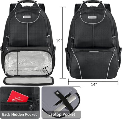 VECKUSON Lunch Bag Backpack, Insulated Cooler Lunch Box Backpack, Extra Large Travel Laptop Backpack TSA Friendly RFID Computer College bag for Women Men Fits 17.3 Inch Laptop - color: Gray-rfid