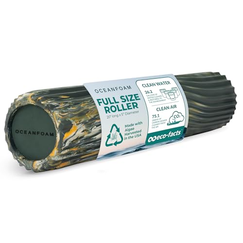 Oceanfoam Tidal Roller - Hunter, Gold & Natural Marbled - Muscle Massage Foam Roller for Back Pain & Stretching - Firm & Ergonomic Wide Wave Textured - Yoga, Athletics, Wellness - Full Size, 20" x 5" - color: Hunter, Gold & Natural Marbled