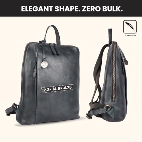12.5 Inch Genuine Leather Backpack for Women and Men, Grey Leather Backpack with Adjustable Shoulder Strap - color: Grey