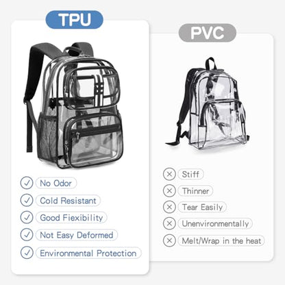 Cusangel Clear Backpack for kids,16in Heavy Duty Clear BookBag,TPU Large Capacity Black See Through bookbag for Stadiums,Concerts,Plastic transparente para mujer for 8Age+ - color: Black Clear 16in