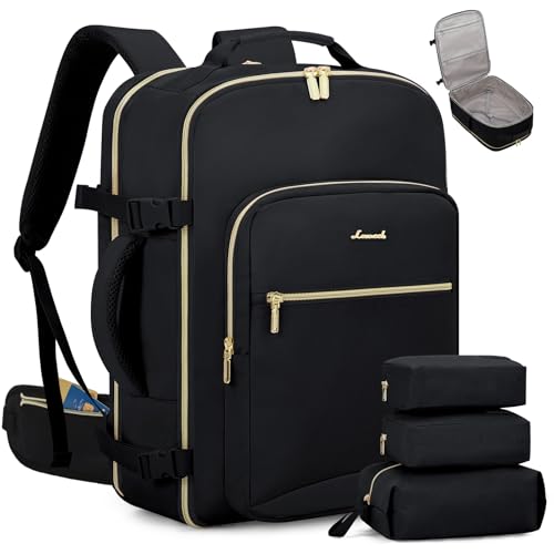 LOVEVOOK 40L Travel Backpack with Waist Strap,Flight Approved Carry on Backpack,Waterproof Personal Item Travel Bag,TSA Carry on Luggage Suitcase Travel Essentials,Gifts for Women & Men,fit 17" Laptop - color: Black-black, size: Large-40L-4Pcs(Waist Strap