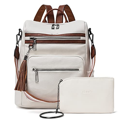 Shrrie Backpack Purse for Women Leather Backpack Fashion Designer Travel Backpack Convertible Shoulder Bag for College Work - color: 2-4-beige With Brown