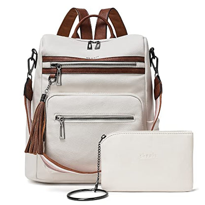 Shrrie Backpack Purse for Women Leather Backpack Fashion Designer Travel Backpack Convertible Shoulder Bag for College Work - color: 2-4-beige With Brown