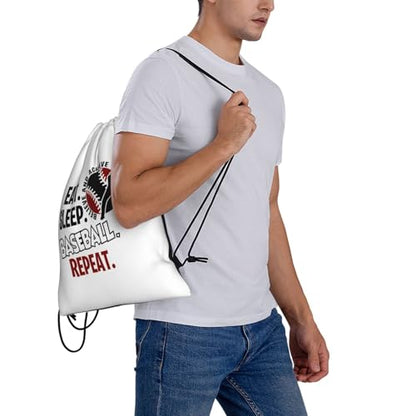 Eat Sleep Baseball Repeat Unisex Drawstring Backpack Bag Sport Gym Travel Swim Sackpack - color: Eat Sleep Baseball Repeat2