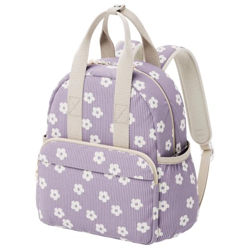 Corduroy Toddler Backpack for Preschool Boys & Girls Ages 2-5, 11 Inch Water-Resistant Small Kids Backpack for School & Travel, Lightweight Daycare Bookbag (M-Purple Floral) - color: Purple Floral