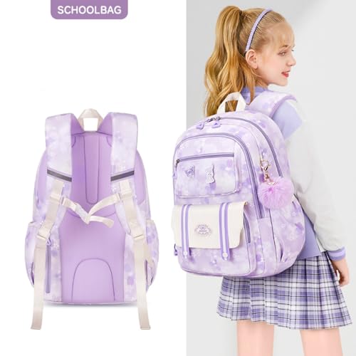 Girl backpack,Kids Backpack for Girl Kawaii Lightweight School Backpack Anti-theft Back Pocket Print Flowers Elementary Bookbag(Blue) - color: Blue