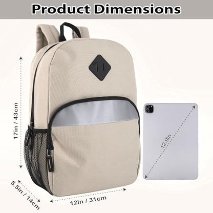 Trail maker 17" Backpack – Reflective School Backpack with Padded Straps, Water Bottle Pockets for Kids & Adults, School Travel Camp (Khaki) - color: Khaki