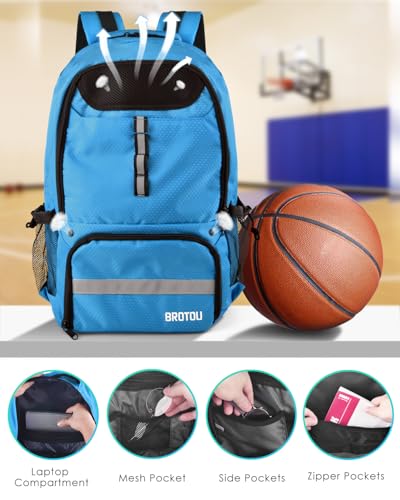 BROTOU Basketball Backpack, Large Basketball Bag with Shoes and Ball Compartment, Soccer Backpacks for Basketball/Volleyball - color: Lake Blue