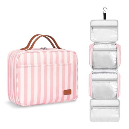 Bosidu Hanging Travel Toiletry Bag,Large Capacity Cosmetic Travel Toiletry Organizer for Women with 4 Compartments & 1 Sturdy Hook,Perfect for Travel/Daily Use/Christmas - color: M-light pink