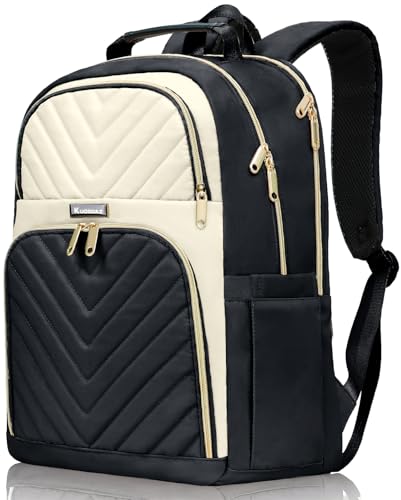 Backpack for Women, School Backpacks for Teen Girls, 15.6 Inch Stylish Cute Laptop Back Pack, Teacher Student College Bookbags, Black & Beige - color: Black-beige, size: 15.6 Inch