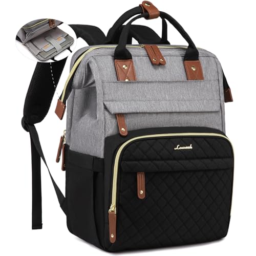 LOVEVOOK Laptop Backpack for Women, 17.3'' Waterproof Nurse Bag Teacher Work Backpack Purse for Women, Travel Computer Backpack for College Office Business Ladies - color: Gray Black, size: 17.3 inch