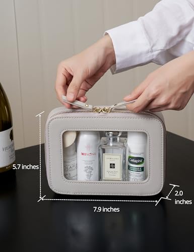 Popvibe Clear Makeup Case Toiletry Bag Travel Medium Clear Cosmetic Bag with Zipper, Small Make Up Bag Organizer Traveling TSA Approved Transparent Bag Car for Essentials, Beige Grey - color: Beige Grey, style: Medium Moda