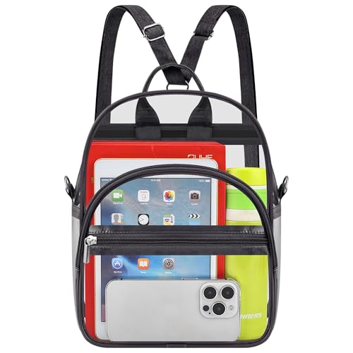 Oraben Small Clear Backpack for Women Girls, Stadium Approved Clear Bag | for Soccer Game Concerts Sporting,3 Ways to Carry - color: Grey, size: Small